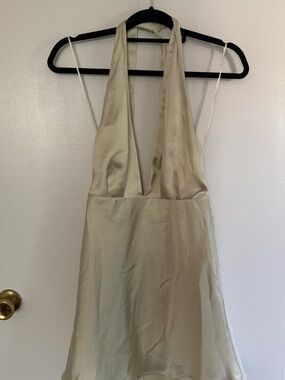 Zara Satin Halter Slip Dress in Pale Sage